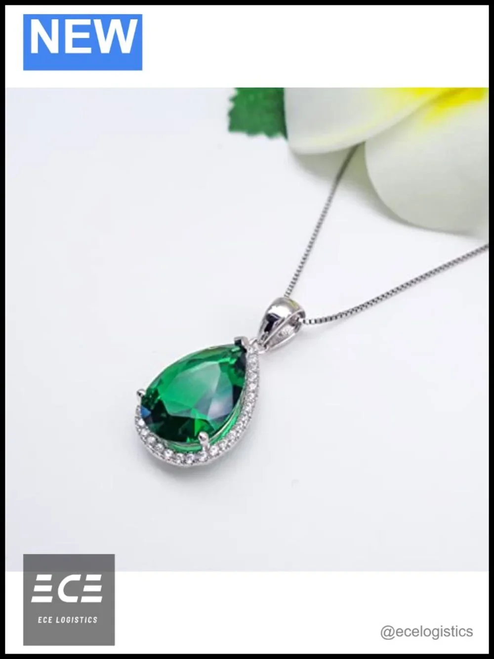 925 Sterling Silver Pear Shaped Pendant Necklace White Gold Plated 18
